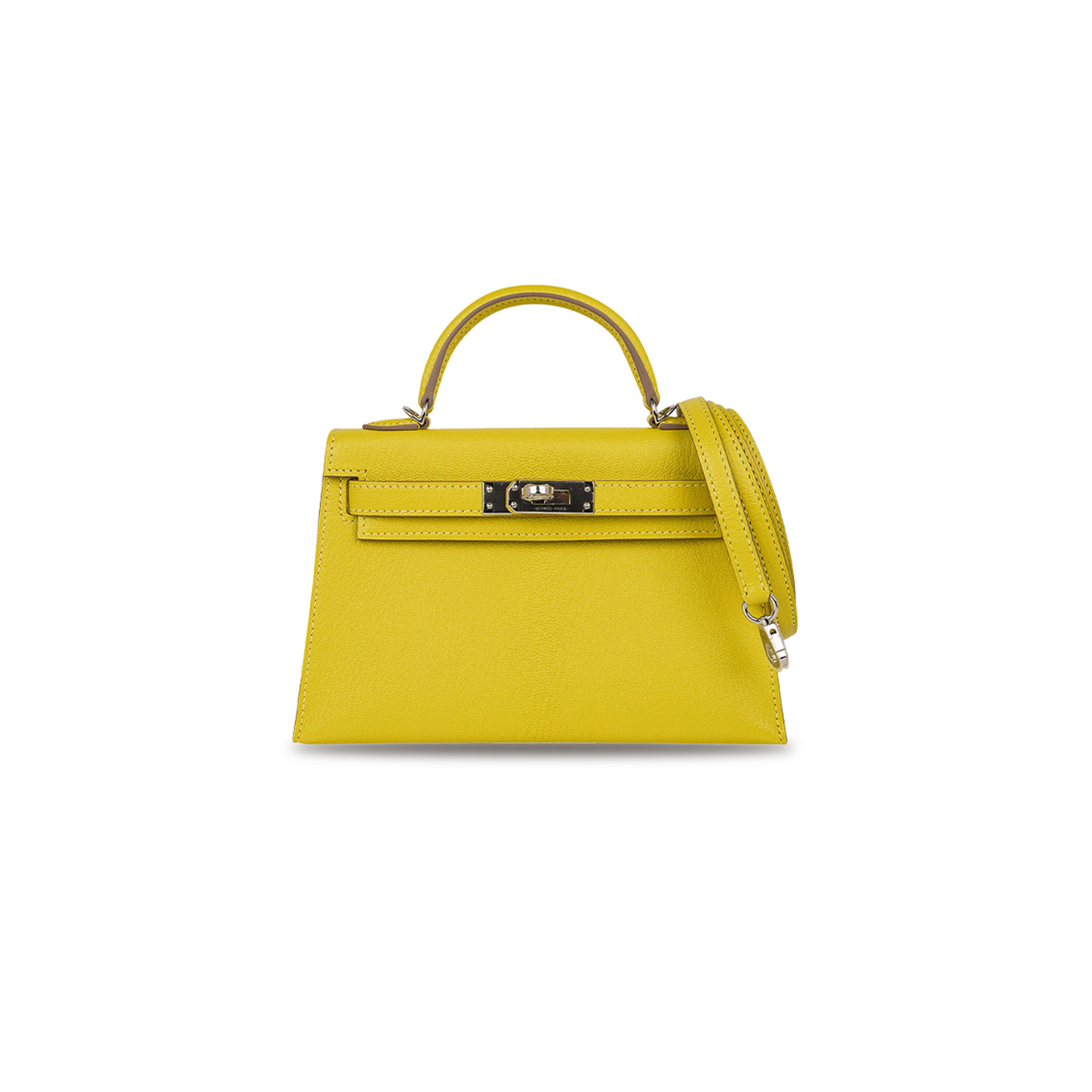 HERMÈS MINI KELLY II LIME CHEVRE LEATHER PALLADIUM HARDWARE (19*12*5.5cm) 